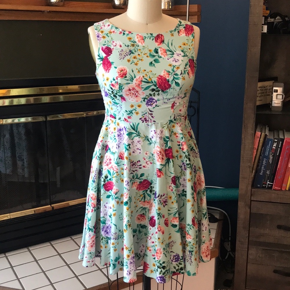 Grace Karin Mint Green Floral Fit n Flare Dress XL